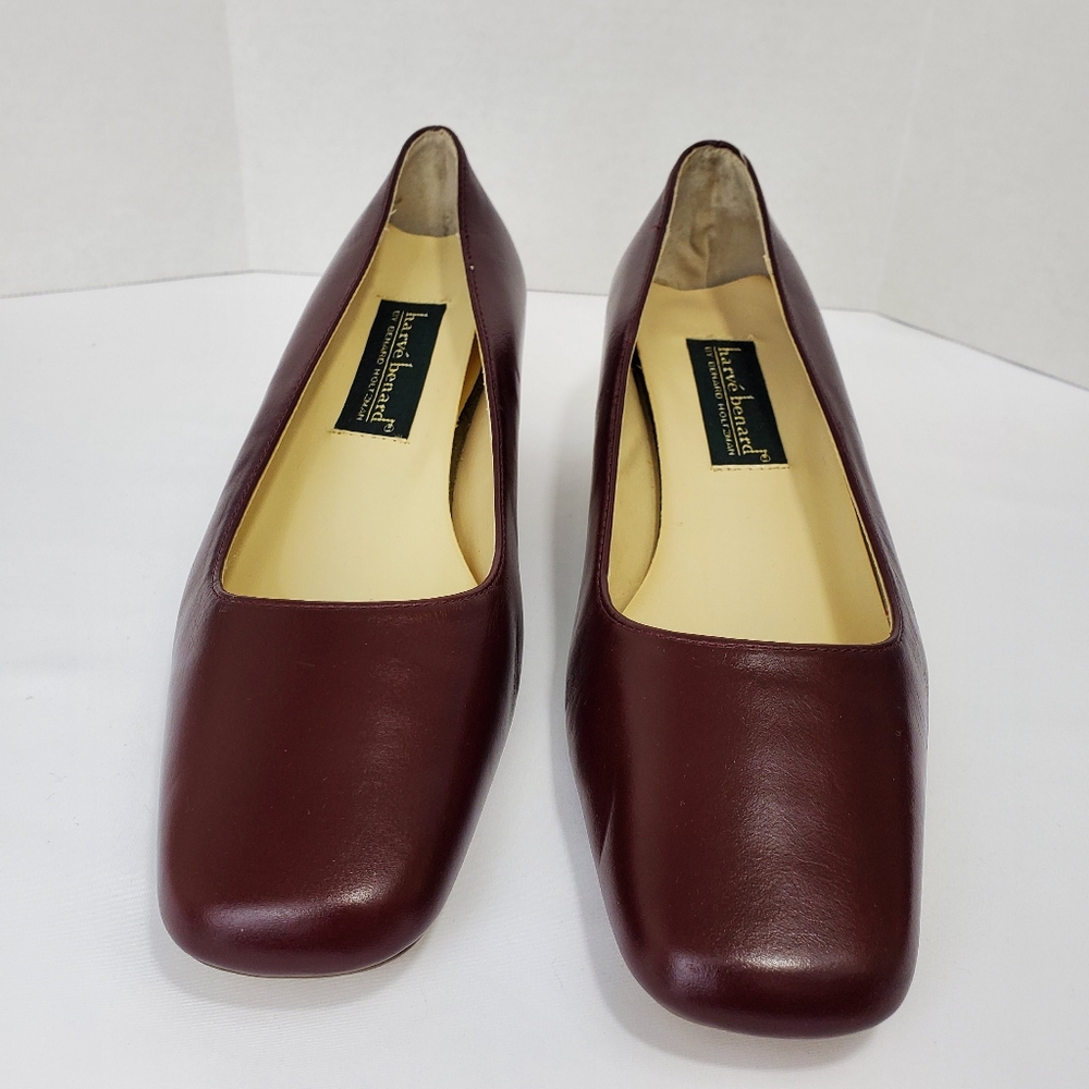 Harve Bernard Chocolate Leather Square Toe Pumps Size 7 XW